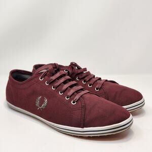 Fred Perry Kingston Twill Tipped Burgundy Sneaker Trainers Men Size 12 Canvas